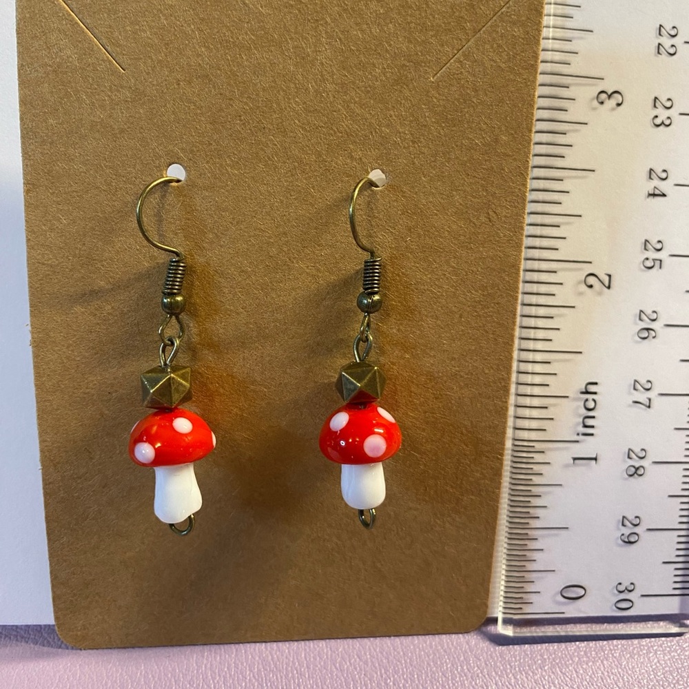 3 for $12 - Red Mushroom Earrings